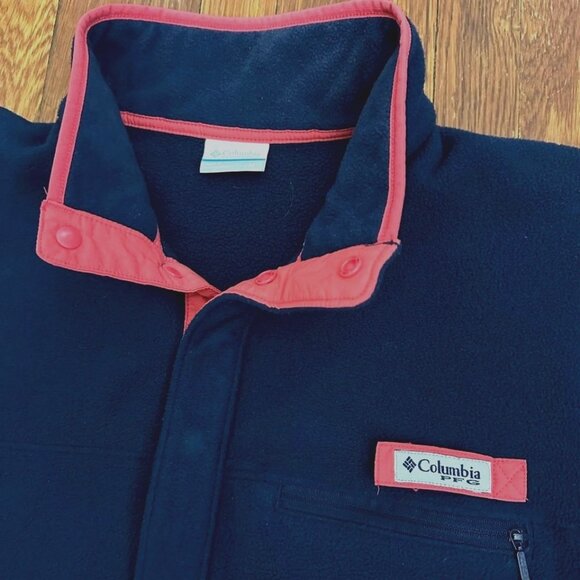 Columbia PFG Sweatshirt Mens Medium Navy Blue 1/4 Snap Pullover Mock Nec… - Picture 2 of 10